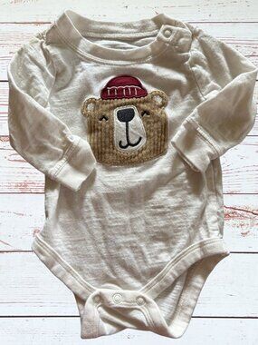 Garanimals 0-3 Month White Long Sleeve Body Suit With Bear Print